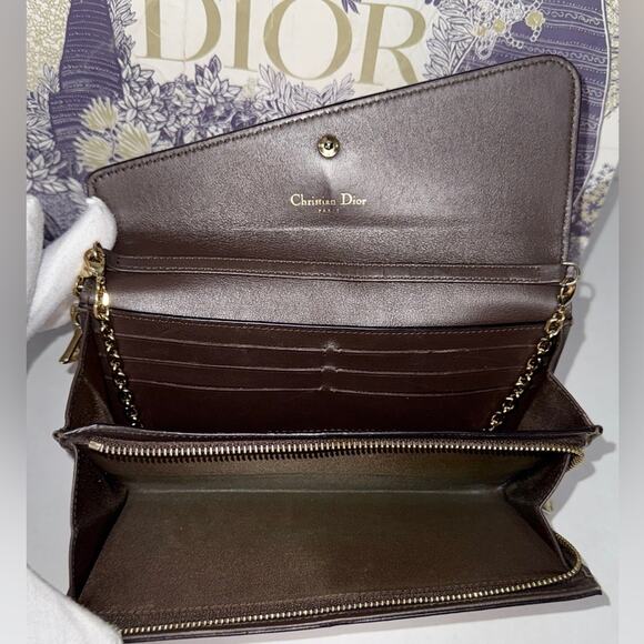 Authentic CHRISTIAN DIOR Tan Leather Wallet on Chain with DIOR Gold Tone Charm - Picture 8 of 8